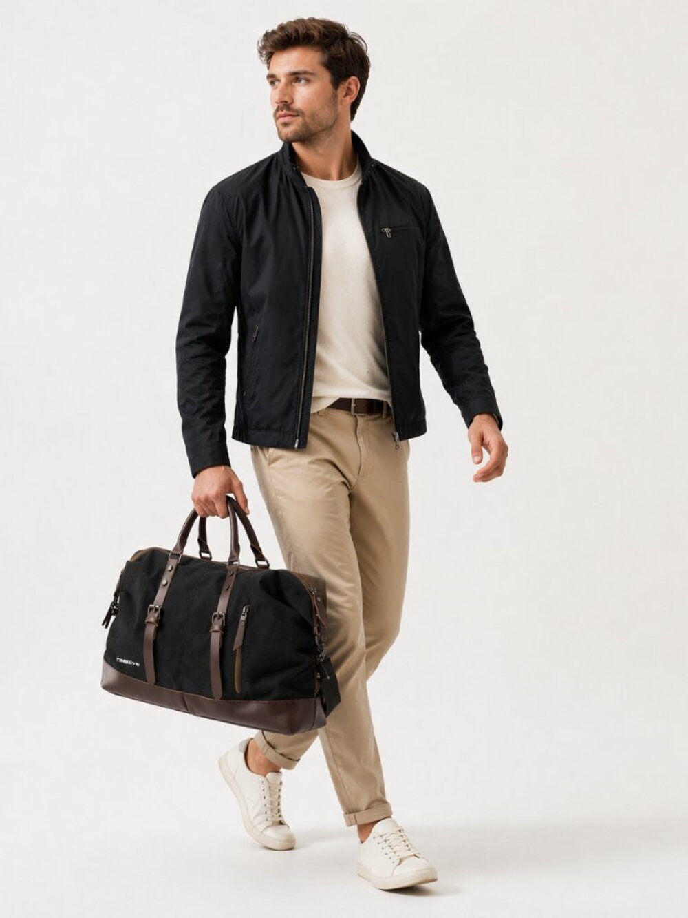 TIMBRYN Large Canvas & Leather Weekend Duffle Bag – Men's Vintage Travel CarryOn - Picture 8 of 17